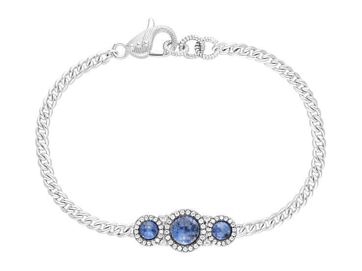 Judith Ripka Penelope Blue Dumortierite & 0.65ctw Bella Luce® Rhodium Over Sterling Silver Bracelet