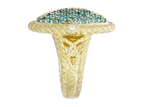 Judith Ripka 1.7ctw London Blue Topaz And 0.14ctw Bella Luce 14K Gold Clad Ring