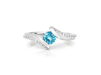 Picture of Rhodium Over Sterling Silver Paraiba Blue Apatite and Lab Grown Diamond Accent Bypass Ring 0.85ctw