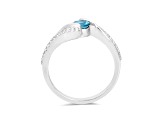 Rhodium Over Sterling Silver Paraiba Blue Apatite and Lab Grown Diamond Accent Bypass Ring 0.85ctw