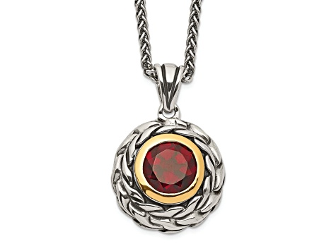 Sterling Silver Antiqued with 14K Accent Garnet Necklace