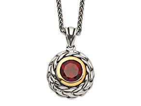 Sterling Silver Antiqued with 14K Accent Garnet Necklace
