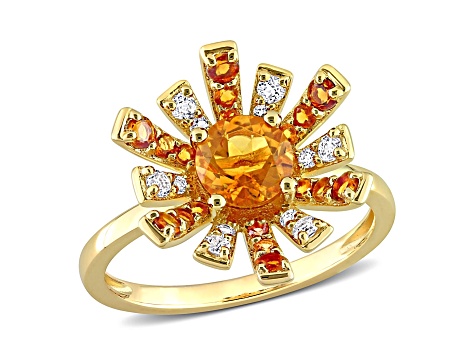 Madeira Citrine and White Topaz 18k Yellow Gold Over Sterling Silver Cocktail Ring 1.33ctw