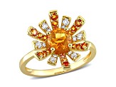 Madeira Citrine and White Topaz 18k Yellow Gold Over Sterling Silver Cocktail Ring 1.33ctw