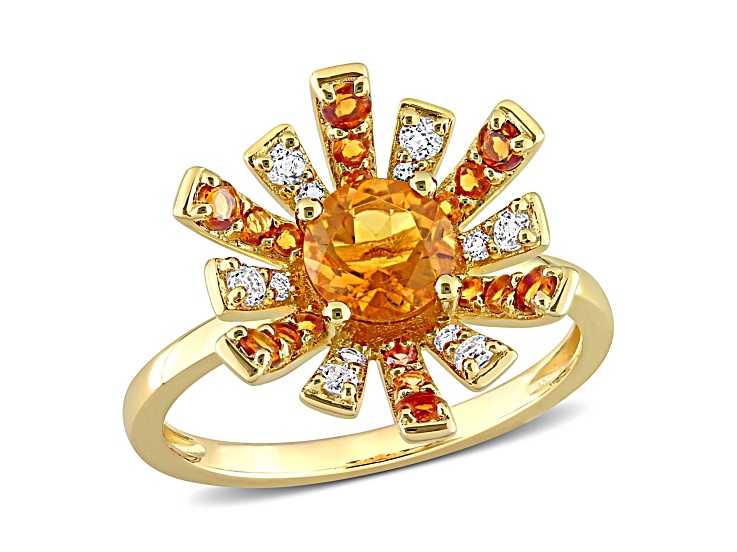 Madeira Citrine and White Topaz 18k Yellow Gold Over Sterling Silver Cocktail Ring 1.33ctw