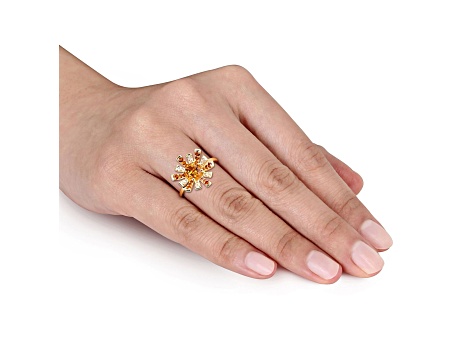 Madeira Citrine and White Topaz 18k Yellow Gold Over Sterling Silver Cocktail Ring 1.33ctw