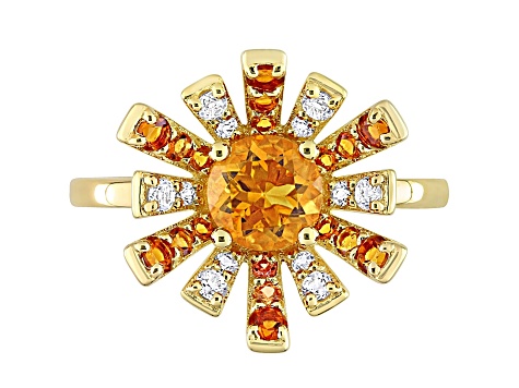 Madeira Citrine and White Topaz 18k Yellow Gold Over Sterling Silver Cocktail Ring 1.33ctw