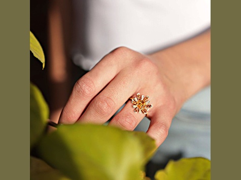 Madeira Citrine and White Topaz 18k Yellow Gold Over Sterling Silver Cocktail Ring 1.33ctw