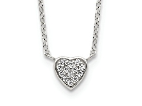 Rhodium Over Sterling Silver Polished Cubic Zirconia Heart 16 inch Necklace