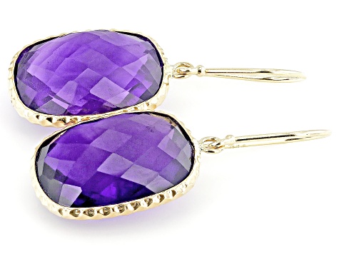 Purple Amethyst 14k Yellow Gold Dangle Earrings 18.00ctw