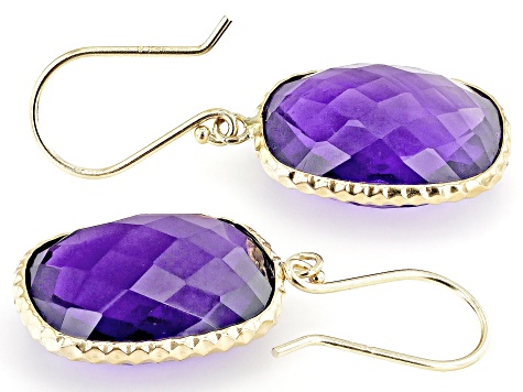 Purple Amethyst 14k Yellow Gold Dangle Earrings 18.00ctw