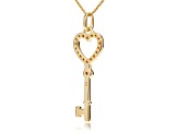 White Cubic Zirconia 14k Yellow Gold Key Pendant With Chain 0.20ctw