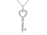 White Cubic Zirconia 14k White Gold Key Pendant With Chain 0.20ctw