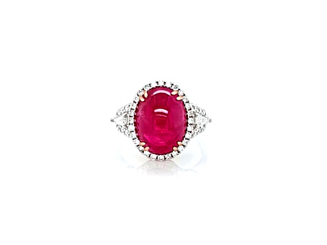 10.35 Ctw Ruby and 0.28 Ctw White Diamond Ring in 14K WG