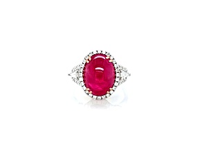 10.35 Ctw Ruby and 0.28 Ctw White Diamond Ring in 14K WG