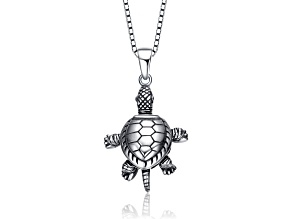 Rhodium Plated over Sterling Silver with Clear Cubic Zirconia Turtle Pendant Necklace
