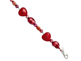 Sterling Silver Red Jade Hearts/Freshwater Cultured Pearl Bracelet