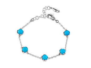 Silver Treasures by Samuel B. 7mm Round Sleeping Beauty Sterling Silver Station Bracelet