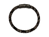 Brown Leather and Stainless Steel Brushed Gun Metal IP-plated 8.25-inch Bracelet