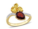 2.10ctw Garnet, Citrine And Diamond 14k Yellow Gold Ring