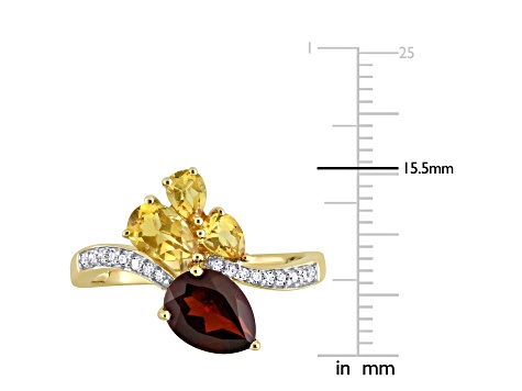 2.10ctw Garnet, Citrine And Diamond 14k Yellow Gold Ring