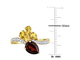 2.10ctw Garnet, Citrine And Diamond 14k Yellow Gold Ring