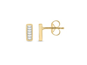 Baguette Diamond 10K Yellow Gold Bar Design Earrings 0.06ctw