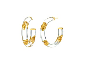 14K Yellow Gold Over Sterling Silver with Gold Leaf Faceted Lucite J-Hoops in Clear