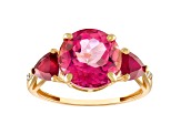 10K Yellow Gold Round Pink Topaz, Ruby, and Diamond Ring 4.82ctw