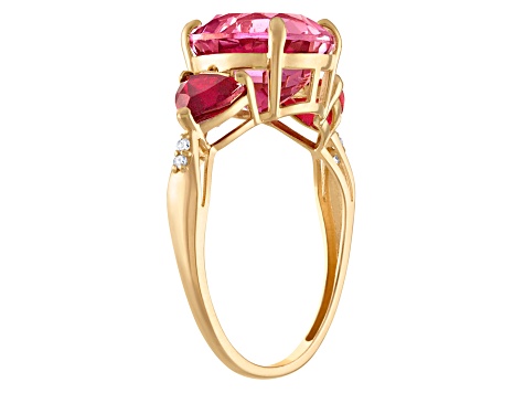 10K Yellow Gold Round Pink Topaz, Ruby, and Diamond Ring 4.82ctw