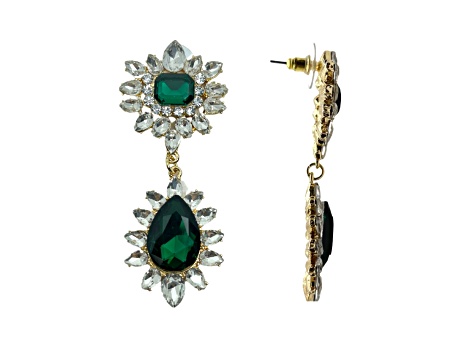 Off Park® Collection, Gold Tone Green and Clear Multi-Shape Crystal Drop Earrings.