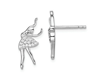 Picture of Sterling Silver Rhodium-plated Polished CZ Ballerina Post Earrings