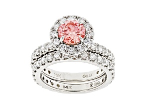 Pink & White Lab-Grown Diamond 14kt White Gold Bridal Ring Set 3.00ctw