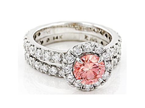 Pink & White Lab-Grown Diamond 14kt White Gold Bridal Ring Set 3.00ctw