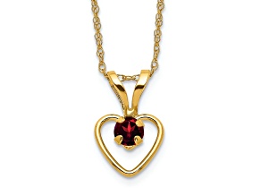 10k Yellow Gold Children's 0.16 cttw Garnet Birthstone Heart Pendant with 15 Inch Rope Chain