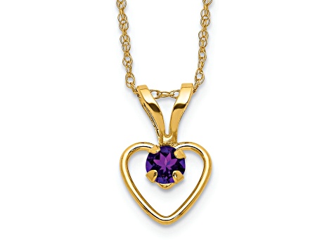 10k Yellow Gold Children's 0.11 cttw Amethyst Birthstone Heart Pendant with 15 Inch Rope Chain