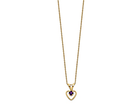 10k Yellow Gold Children's 0.11 cttw Amethyst Birthstone Heart Pendant with 15 Inch Rope Chain