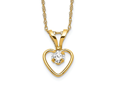 10k Yellow Gold Children's 0.15 cttw White Zircon Birthstone Heart Pendant with 15 Inch Rope Chain