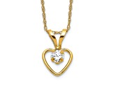 10k Yellow Gold Children's 0.15 cttw White Zircon Birthstone Heart Pendant with 15 Inch Rope Chain