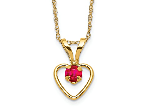 10k Yellow Gold Children's 0.17 cttw Ruby Birthstone Heart Pendant with 15 Inch Rope Chain