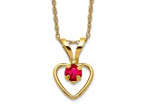 10k Yellow Gold Children's 0.17 cttw Ruby Birthstone Heart Pendant with 15 Inch Rope Chain