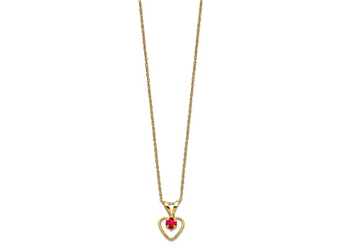 10k Yellow Gold Children's 0.17 cttw Ruby Birthstone Heart Pendant with 15 Inch Rope Chain