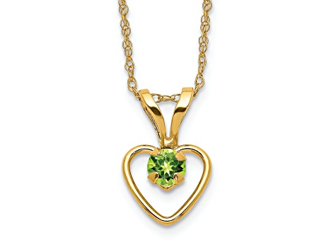 10k Yellow Gold Children's 0.12 cttw Peridot Birthstone Heart Pendant with 15 Inch Rope Chain