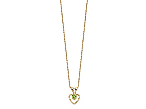 10k Yellow Gold Children's 0.12 cttw Peridot Birthstone Heart Pendant with 15 Inch Rope Chain