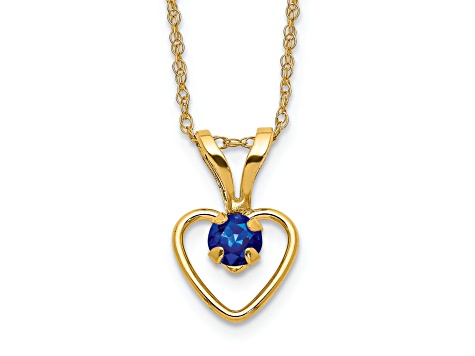 10k Yellow Gold Children's 0.17 cttw Sapphire Birthstone Heart Pendant with 15 Inch Rope Chain