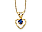 10k Yellow Gold Children's 0.17 cttw Sapphire Birthstone Heart Pendant with 15 Inch Rope Chain