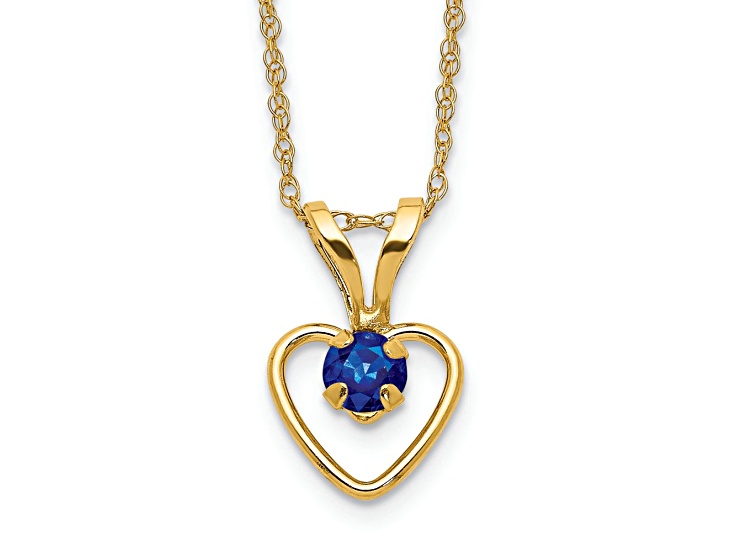 10k Yellow Gold Children's 0.17 cttw Sapphire Birthstone Heart Pendant with 15 Inch Rope Chain