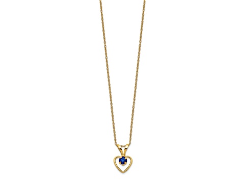 10k Yellow Gold Children's 0.17 cttw Sapphire Birthstone Heart Pendant with 15 Inch Rope Chain