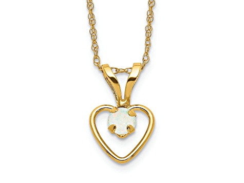 10k Yellow Gold Children's Opal Birthstone Heart Pendant Rope with 15 Inch Rope Chain