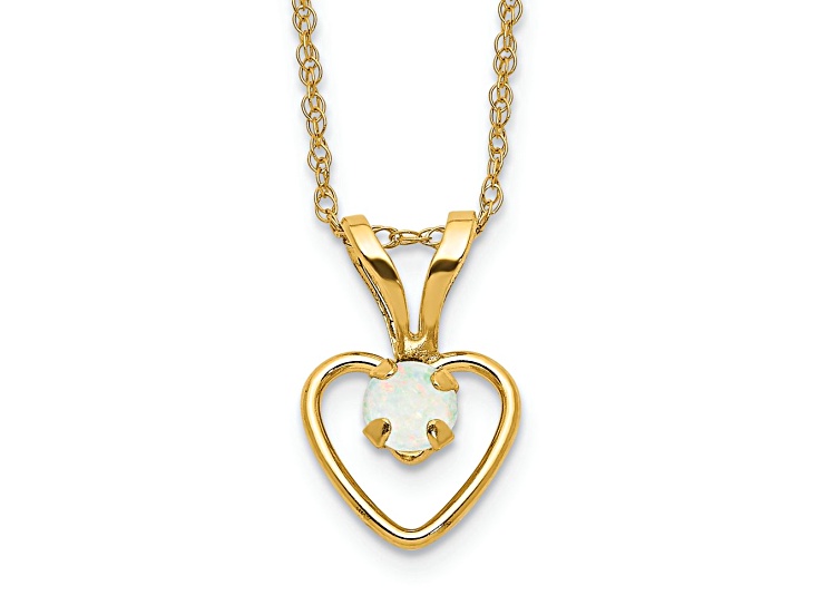 10k Yellow Gold Children's Opal Birthstone Heart Pendant Rope with 15 Inch Rope Chain
